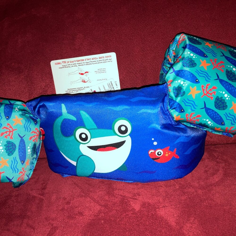 NWT Puddle Jumper Fabric Kids Blue Shark Swim Vest with Armbands